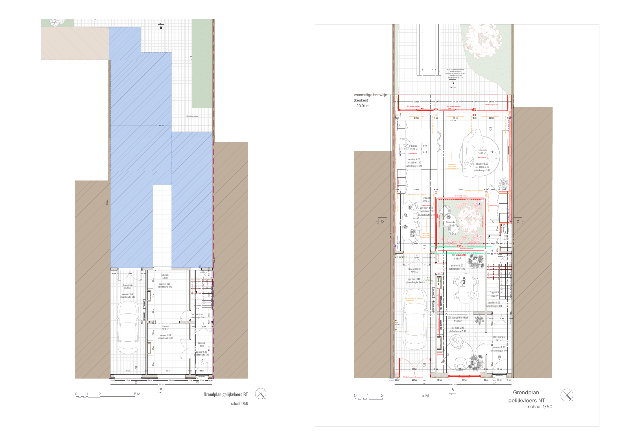 Grondplan bestaande en nieuwe toestand